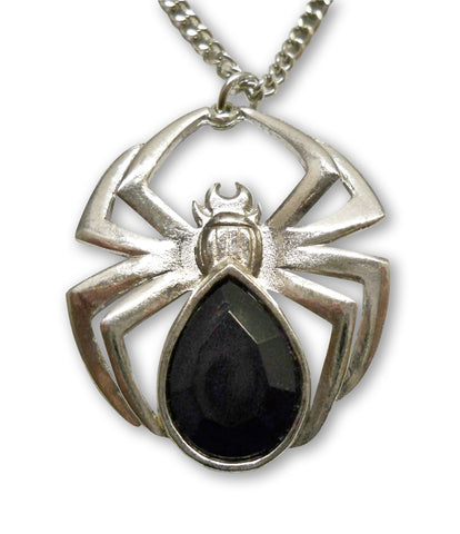 Gothic Spider with Black Stone Body Pewter Pendant Necklace NK-466B