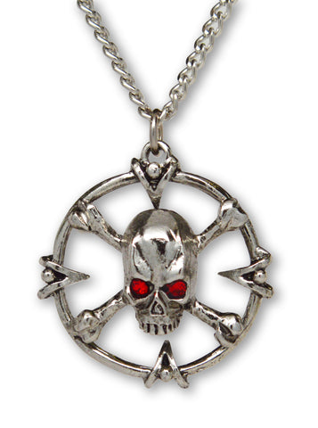 Gothic Skull and Crossbones with Red Austrian Crystals Pendant Necklace NK-478