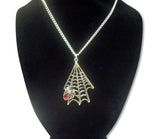 Gothic Spider on Web with Red Austrian Crystal Silver Pewter Pendant Necklace NK-515