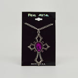 Gothic Cross with Purple Crystals Medieval Renaissance Pendant Necklace NK-518P