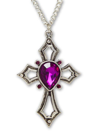 Gothic Cross with Purple Crystals Medieval Renaissance Pendant Necklace NK-518P