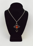 Gothic Cross with Red Crystals Medieval Renaissance Pendant Necklace NK-518