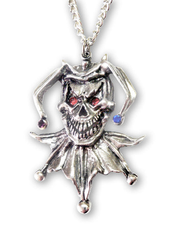 Gothic Jester Skull Pendant Necklace with Multi Colored Crystals NK-524