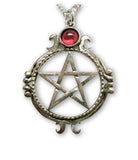 Gothic Pentacle with Red Cabochon Medieval Renaissance Pendant Necklace NK-528