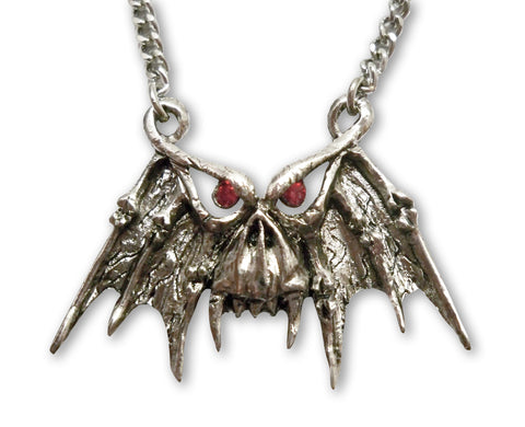Gothic Demon Skull with Red Stones Pewter Pendant Necklace NK-548