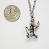 Urban Skeleton with Gesture on Skateboard Silver Pewter Pendant Necklace NK-56