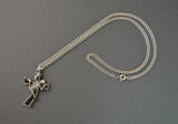 Skeleton Climbing Black Cross Pewter Pendant Necklace NK-578