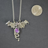 Dragon with Purple Cabochon Medieval Renaissance Pendant Necklace NK-588P