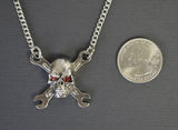 Rat Rod Motor Head Skull on Crossed Wrenches Pendant Necklace NK-590
