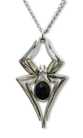 Gothic Spider with Black Crystal Body Silver Pewter Pendant Necklace NK-591B