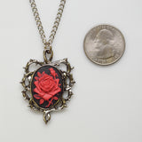 Gothic Red Rose Cameo Surrounded by Thorns Pendant Necklace NK-604RB