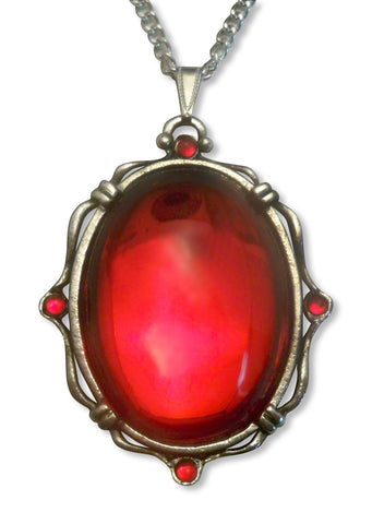 Vampire Blood Red Cabochon Pendant Necklace Set in Silver Pewter Frame NK-608
