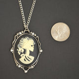 Gothic Lolita Cameo Ivory on Black with Crystals Pewter Pendant Necklace NK-610