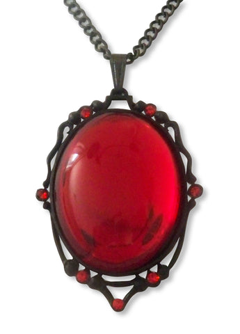 Vampire Blood Red Cabochon Pendant Necklace in Black Frame NK-614