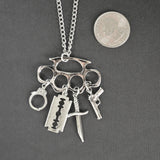 Weapons Dangle on Brass Knuckles Silver Pewter Pendant Necklace NK-615