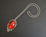 Blood Red Cabochon in Pewter Frame Pendant Necklace Vampire Jewelry NK-620R