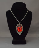 Blood Red Cabochon in Pewter Frame Pendant Necklace Vampire Jewelry NK-620R