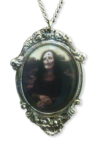 Zombie Mona Lisa In Silver Pewter Frame Pewter Pendant Necklace NK-620