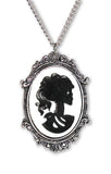 Gothic Lolita Skull Cameo Black on White in Silver Frame Pendant Necklace NK-629BW