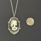 Gothic Lolita Skull Cameo Ivory on Black in Silver Frame Pendant Necklace NK-629IB