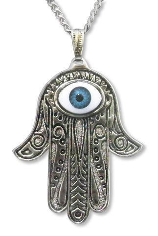 Lucky Hamsa Hand Evil Eye Amulet Silver Pewter Pendant Necklace NK-631
