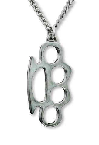 Brass Knuckles Polished Silver Finish Pewter Pendant Necklace NK-637