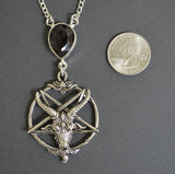 Gothic Baphomet with Black Crystal Silver Pewter Pendant Necklace NK-647
