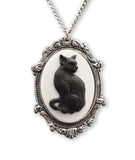 Black Cat Cameo in Antique Silver Frame Pendant Necklace NK-653