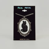 Black Cat Cameo in Antique Silver Frame Pendant Necklace NK-653