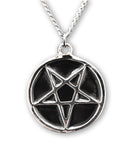Silver Pentacle with Hand Painted Black Enamel Pendant Necklace NK-656