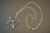 Spider on Web with Red Crystal Silver Pewter Pendant Necklace (large) NK-662