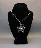 Spider on Web with Red Crystal Silver Pewter Pendant Necklace (large) NK-662