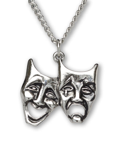 Comedy Tragedy Masks Silver Finish Pewter Pendant Necklace NK-676