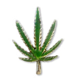 Marijuana Pot Leaf Green Enamel on Silver Pewter Jacket or Hat Pin Medium P-17E