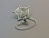 Spider on Chain with Web Jacket or Hat Pin Silver Finish Pewter P-39