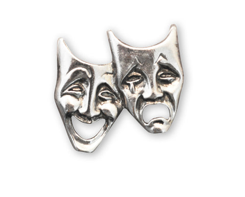 Comedy Tragedy Masks Silver Pewter Hat or Jacket Pin P-48