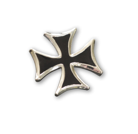 Maltese Cross Surfers Cross Jacket or Hat Pin Black Enamel and Silver Pewter (medium) P-5