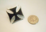 Maltese Cross Surfers Cross Jacket or Hat Pin Black Enamel and Silver Pewter (large) P-69