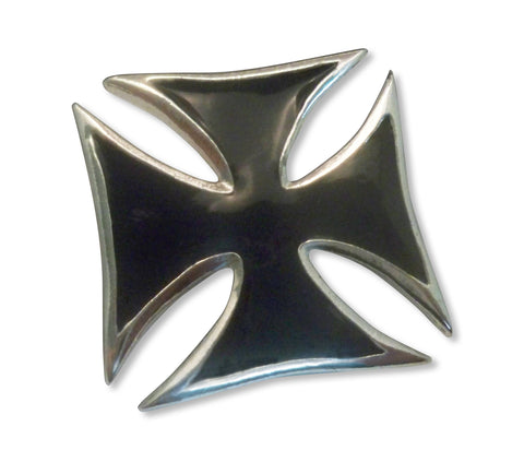 Maltese Cross Surfers Cross Jacket or Hat Pin Black Enamel and Silver Pewter (large) P-69
