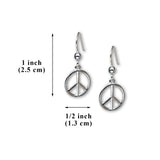 USA 925 Sterling Silver Peace Sign Dangle Earrings SS003