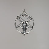 Sterling Silver Baphomet Goat Head Satanic Inverted Pentacle Pentagram Pendant SSNK-546